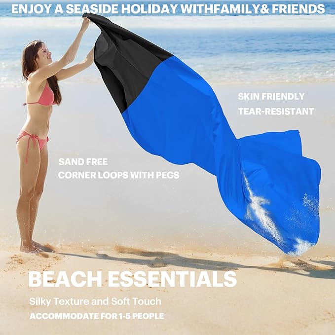 Beach Blanket Sandproof Waterproof, Beach Essentials Extra Large Beach Mat, 79" X 55" Oversized Durable Outdoor Picnic Mat Storage Bag for 1-4 Adults, Beach Accessories for Travel, Camping, Hiking