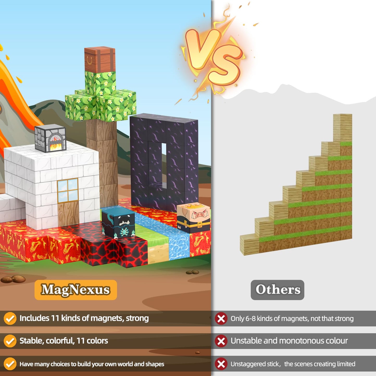 100PCS Magnetic Building Blocks [Upgrade 1 Inch/2.5cm] Building Block Toys for Kids Ages 3+, STEM Montessori Sensory Toys for Toddlers, Christmas Birthday Gift for Kids Ages 4 5 6 7 8 9