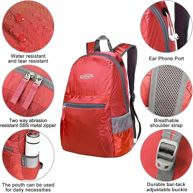 G4Free 20L Lightweight Packable Backpack Travel Hiking Daypack Foldable Backpack for Men Women