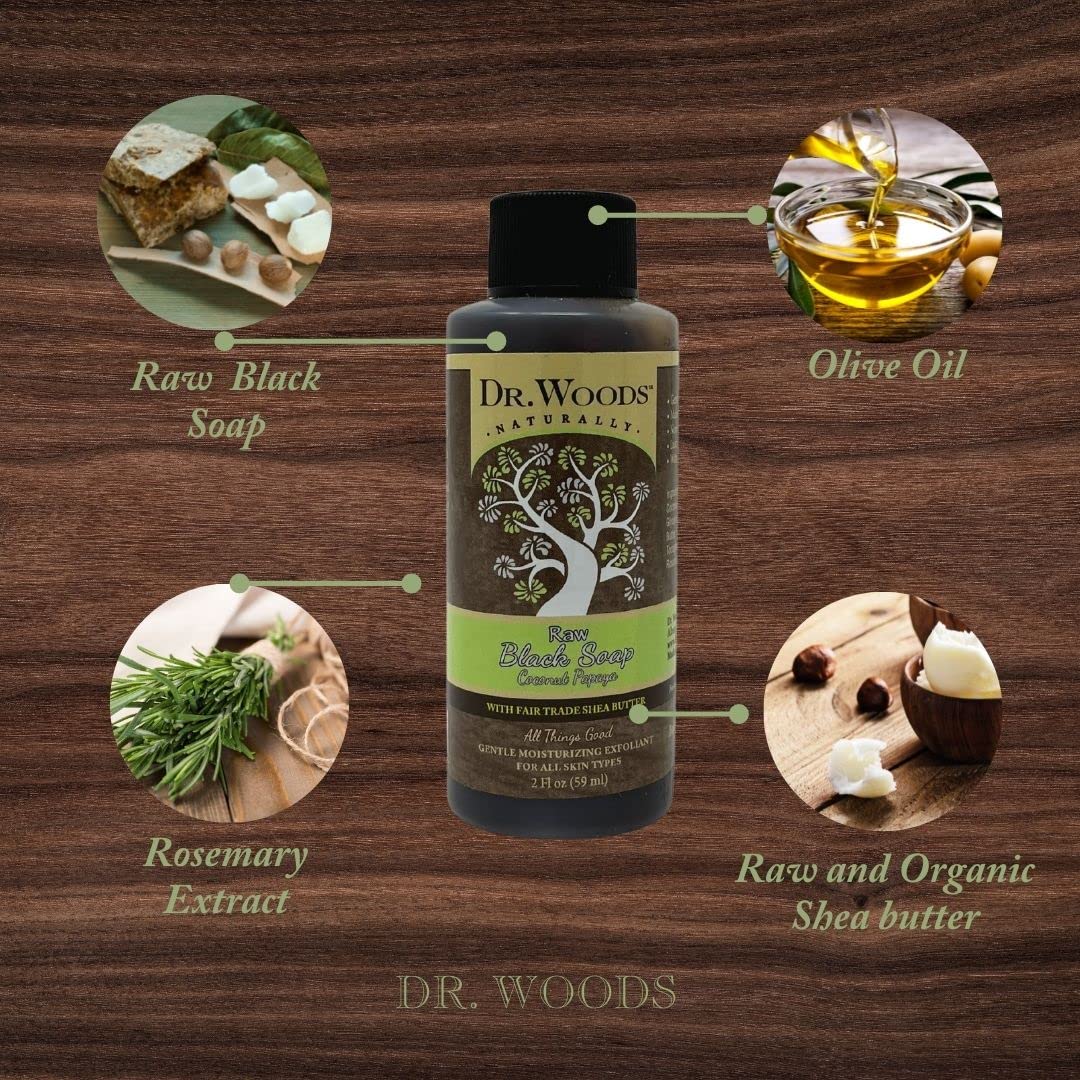 Dr. Woods Travel Trial Size Bottle, Black Coconut Papaya Body Wash Soap with Shea Butter, 2 Ounce