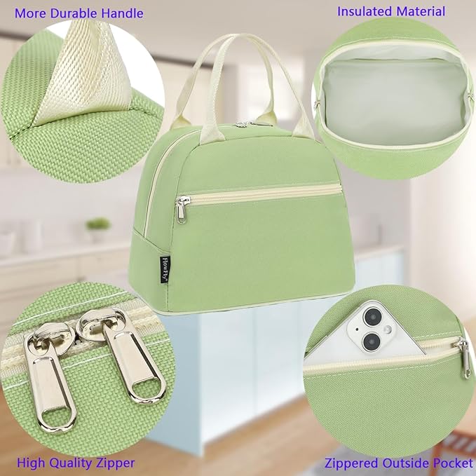 FlowFly Lunch Bag Tote Bag Lunch Organizer Lunch Holder Insulated Lunch Cooler Bag for Women/Men, Prairie Green