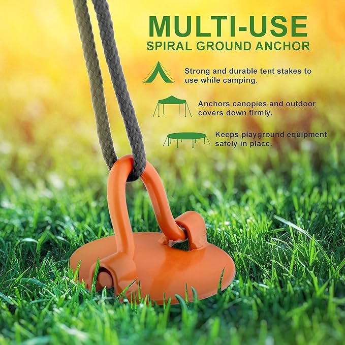 7Penn Ground Anchors Screw in 4 Pack - 16 Inch Orange Spiral Dog Leash Ground Anchor Tie Down - Heavy Duty RV Canopy Stakes for High Wind Camping Tents with 475 lbs Pull Force