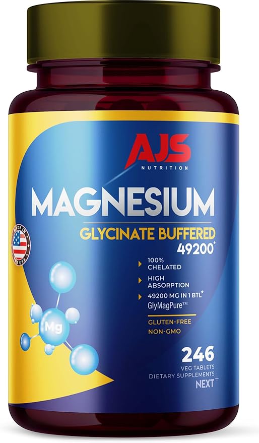 AJS Magnesium Glycinate Supplement 400mg, Magnesium Tablets, Gluten-Free, Non-GMO Supplements, Dietary Magnesium Supplement with Organic Coating,Supports Your Well-Being, 246 Tablets, 4 Months