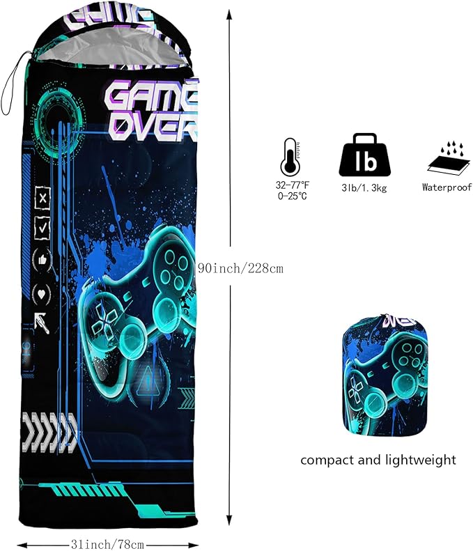 AILONEN Boys Sports Camping Sleeping Bags,Lightweight & Waterproof,3 Season Warm & Cool Weather,Black Player Basketball Sleeping Bags for Kids Adults,Travelling,Outdoors