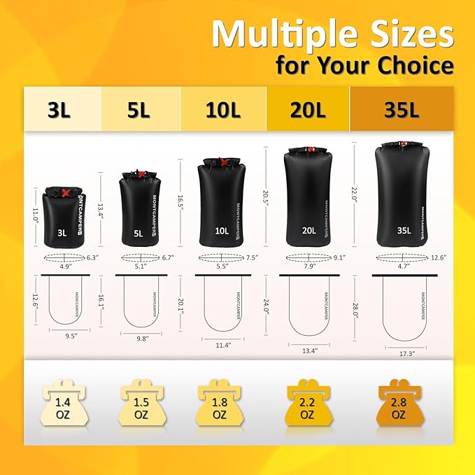 Upgraded CORDURA Waterproof Dry Bag-Lightweight&Durable Waterproof Storage Sack-Roll Top with Survival Whistle-Suitable for High-Intensity Outdoor Adventures-Floats on Water (3L/Black)