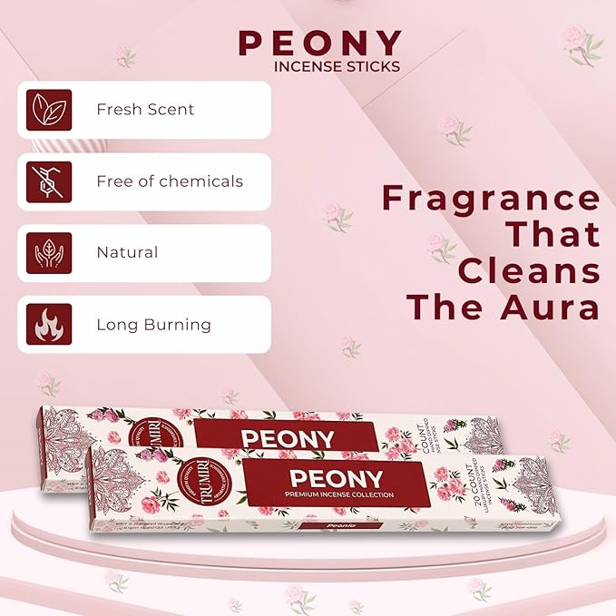 Peony Incense Sticks - Total 40 Insence-Sticks - Dual Pack of 20 Insense - Inciensos - Inscents - Natural Non Toxic Ingredients - Incents - Incence - Inscense - Insents