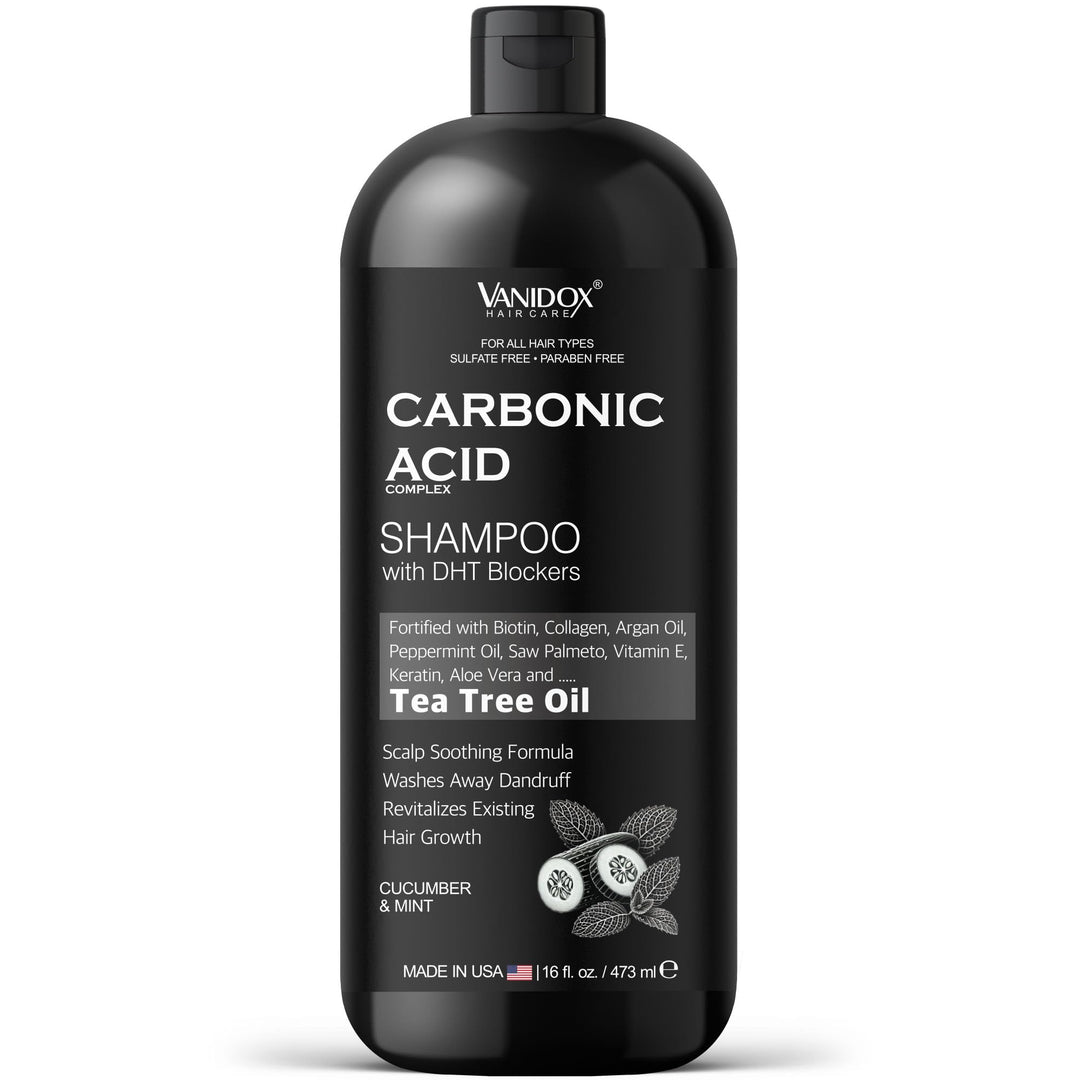 VANIDOX Carbonic Acid Shampoo for Men and Women with DHT Blockers - Made in USA - Stimulates Hair Growth, Scalp Exfoliator, Sulfate Free Shampoo with Biotin and Tea Tree Oil (16 Fl Oz)