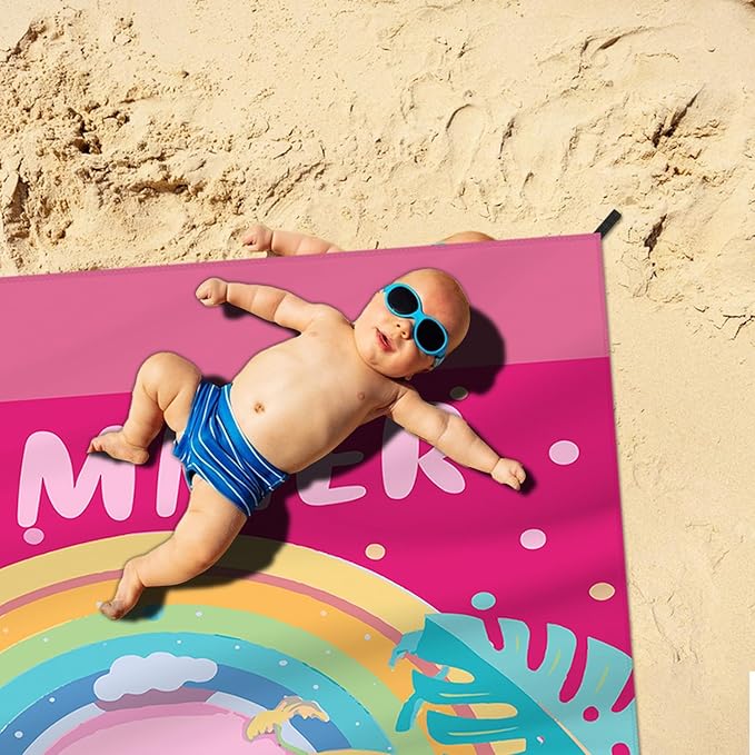 Beach Blanket Waterproof Sandproof Large Beach Mat 83" X 106" for 5-7 Adults Sand Free Mat Quick Drying,Lightweight & Durable with 4 Stakes & 4 Corner Pockets for Beach Camping .(Pink)