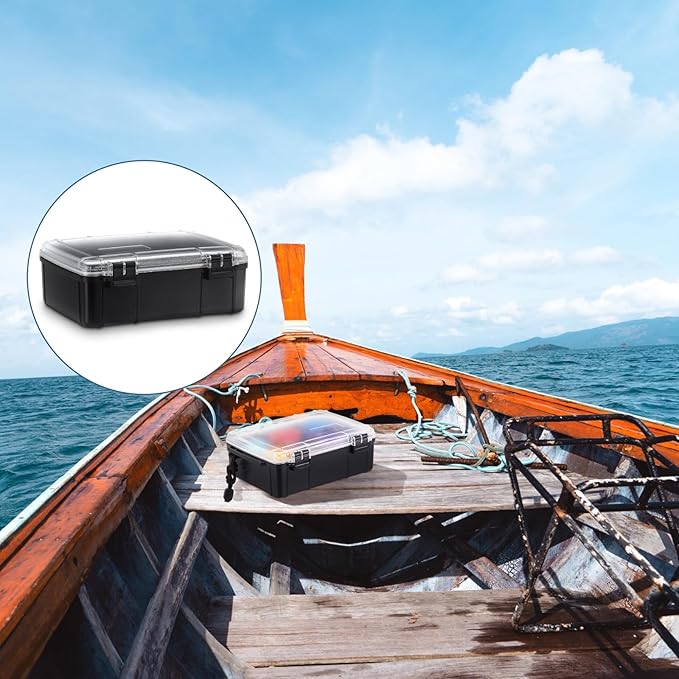 2 Pcs Waterproof Dry Box for Boat Junction Box 9.3 x 7.1 x 1.9 Inches,large,watertight Storage Protective Case for Mobile Phones Wallets Camping Hiking Boating, Black