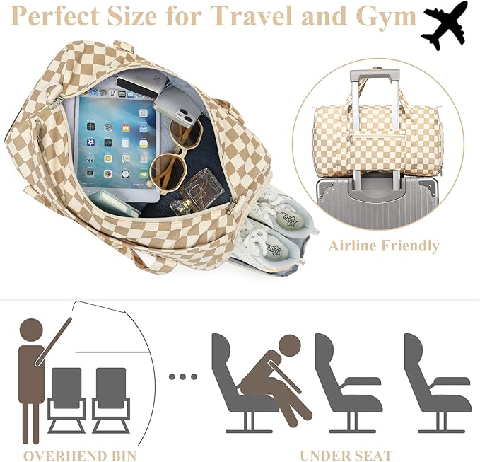 Gym Bag Sports Duffle Bag with Wet Pocket Weekender Overnight Bag with Waterproof Shoe Pouch and Air Hole for Girls Kids Women Travel Foldable Bag