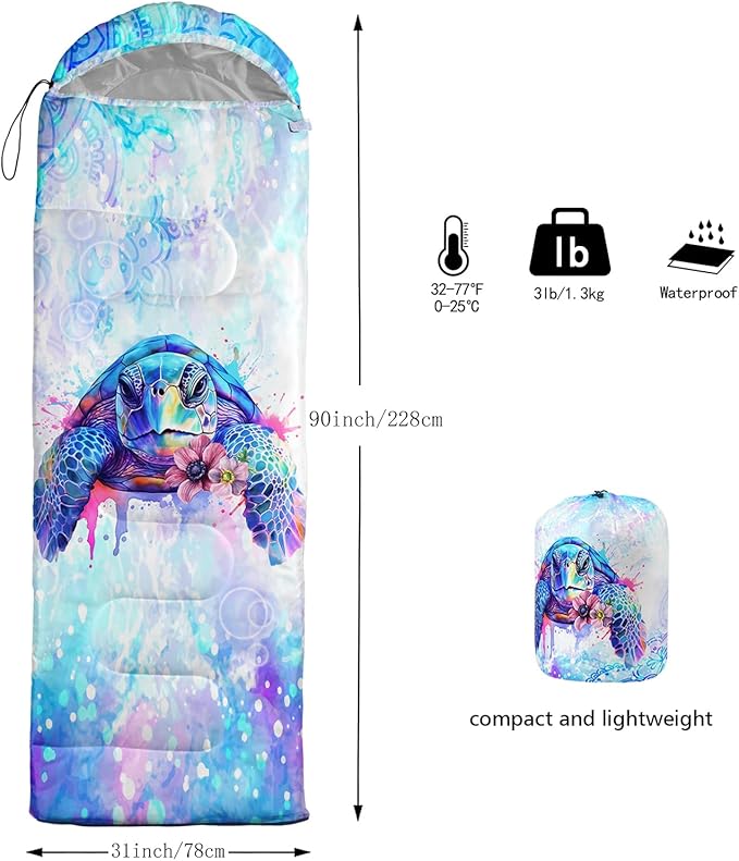 AILONEN Kids Floral Cat Camping Sleeping Bags,Lightweight & Waterproof,3 Season Warm & Cool Weather,Kawaii Kitten Sleeping Bags for Girls Adults,Travelling,Outdoors