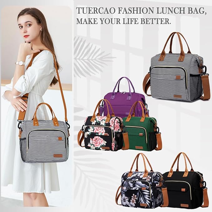 TuErCao Lunch Bag Women Insulated Lunch Box for Work Leakproof Soft Cooler for Picnic Travel Road Trips, Loncheras para Mujer Adult, Stripes