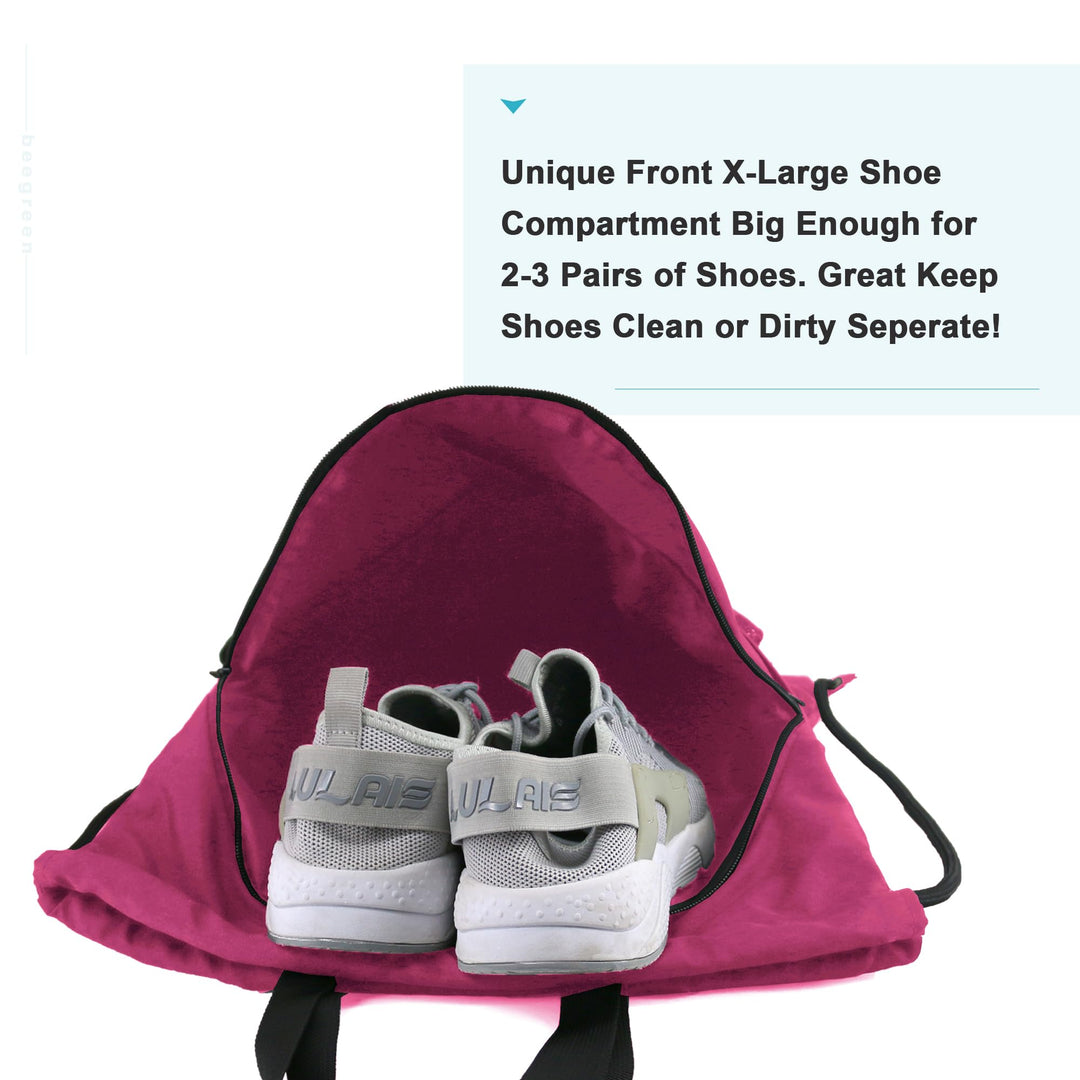 BeeGreen Rose Red Drawstring Backpack Bag with Shoe Compartment X-Large Gym Sports String Cinch Sackpack with Front Inside Zipper Pockets