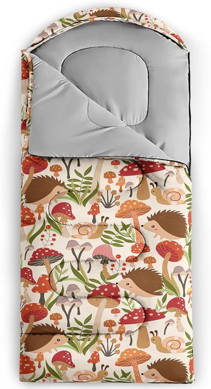 AILONEN Kids Floral Cat Camping Sleeping Bags,Lightweight & Waterproof,3 Season Warm & Cool Weather,Kawaii Kitten Sleeping Bags for Girls Adults,Travelling,Outdoors