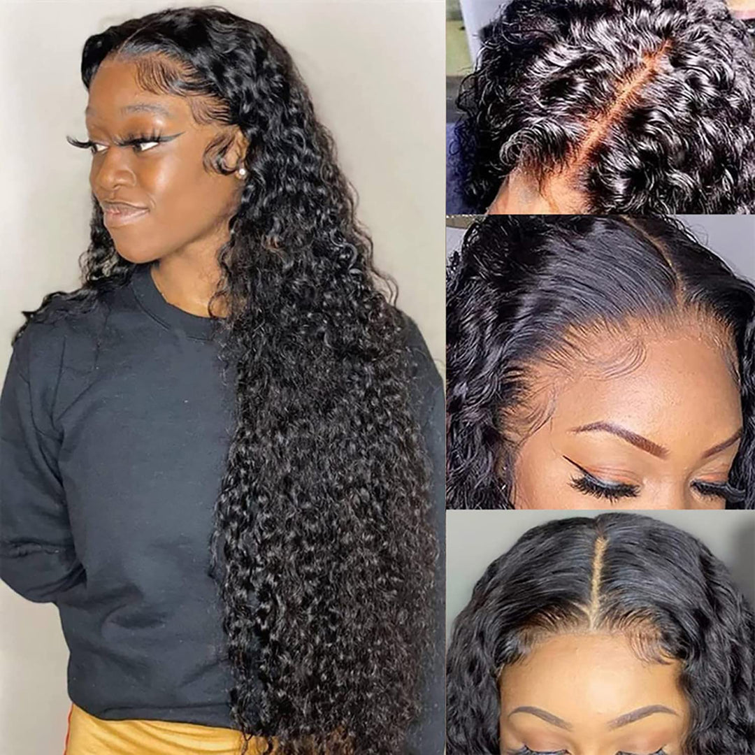 13X4 Deep Wave Lace Front Wigs For Black Women 34 Inch Deep Curly Frontal Wigs Human Hair 180% Density Hd Transparent Lace Curly