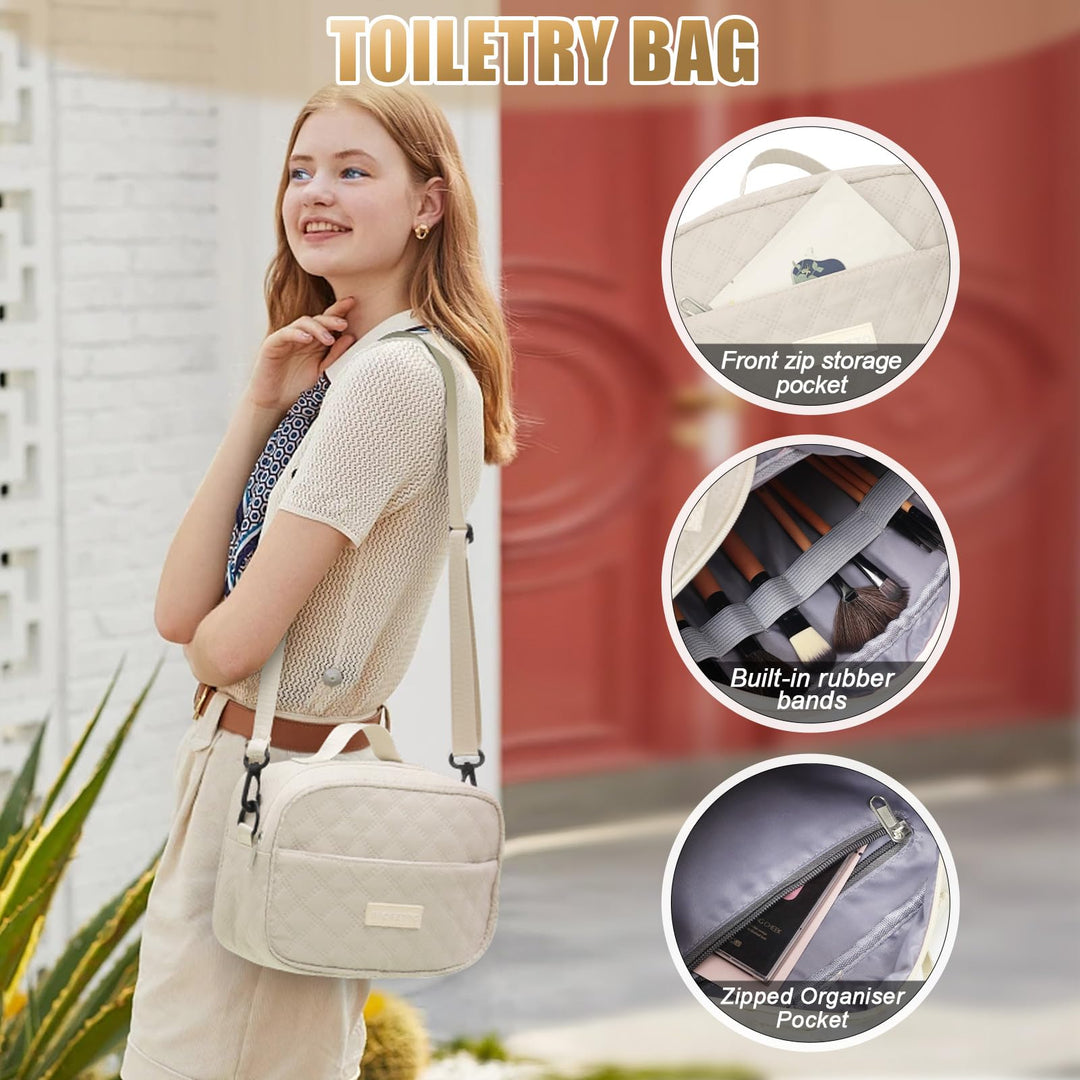 FIORETTO Women's Water-Resistant Travel Gym Duffle Bag with Detachable Strap, Multi-Functional, Ideal for Travel, Gym, Sports, Weekender, DUffel, with Toiletry Bag, Beige