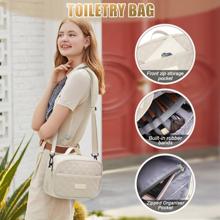 FIORETTO Women's Water-Resistant Travel Gym Duffle Bag with Detachable Strap, Multi-Functional, Ideal for Travel, Gym, Sports, Weekender, DUffel, with Toiletry Bag, Beige