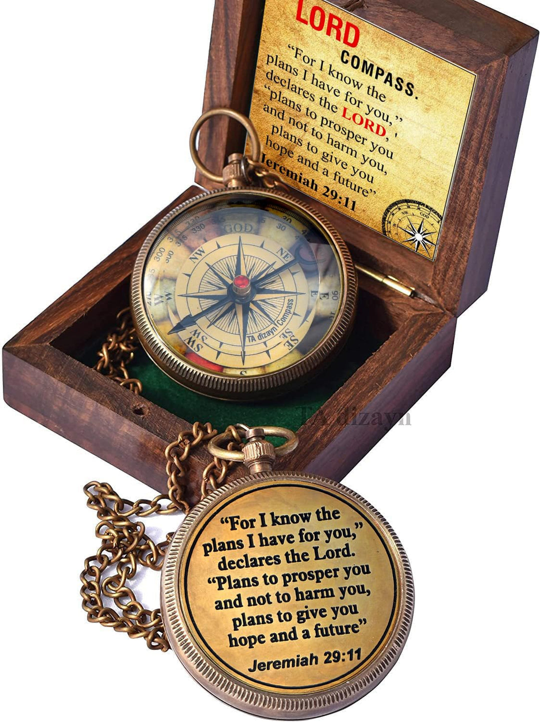 For I Know The Plans I Have For You, Jeremiah 29:11, Solid Brass Directional Engraved Compass, Baptism Gifts for Boys Girls, First Communion, Christian Gifts for Men, First Confirmation Gifts for Boys