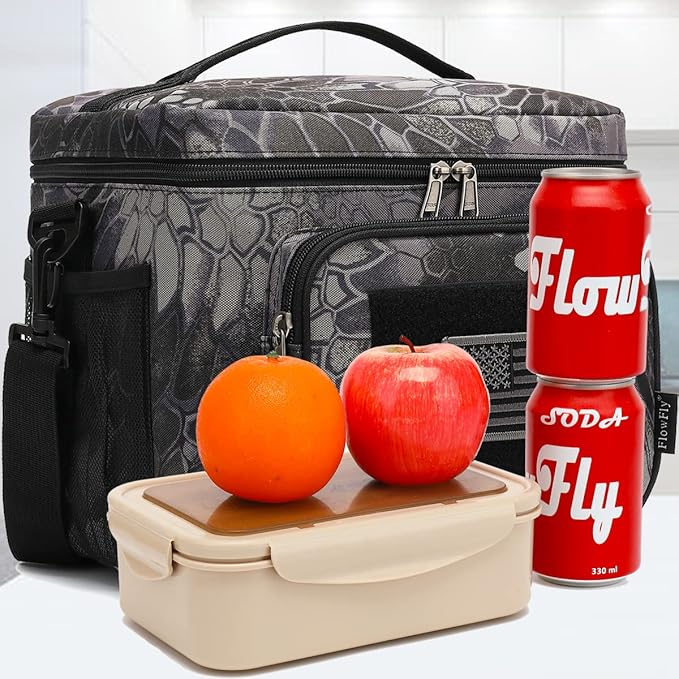 FlowFly Lunch Bag, Insulated Cooler, Thermal Lunch Box Tote with MOLLE/PALS Webbing, Adjustable Padded Shoulder Strap, for Tactical Men Women Adults and Boys Girls Kids (Typhon, Large)