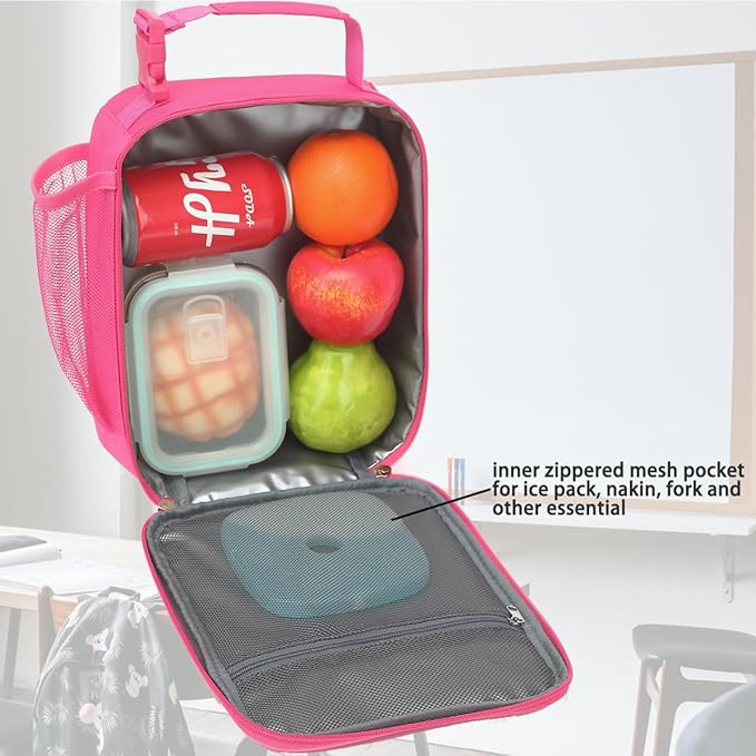 Lunch Box for Kids Boys Girls Men Women,Insulated Small Soft Cooler Lunch Bag Kit for School Work Picnic Travel - Reusable Portable lunchbox,Rose Red