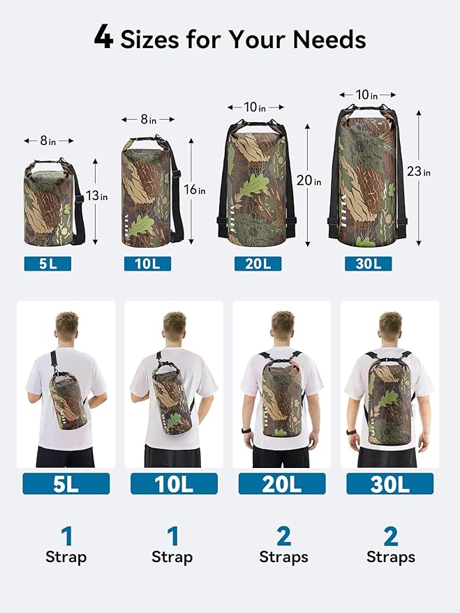 HEETA Waterproof Dry Bag for Women Men(Upgraded Version) 5L/10L/20L/30L/40L Roll Top Lightweight Dry Storage Bag Backpack with Emergency Whistle for Travel, Swimming, Boating, Kayaking, Camping, Beach