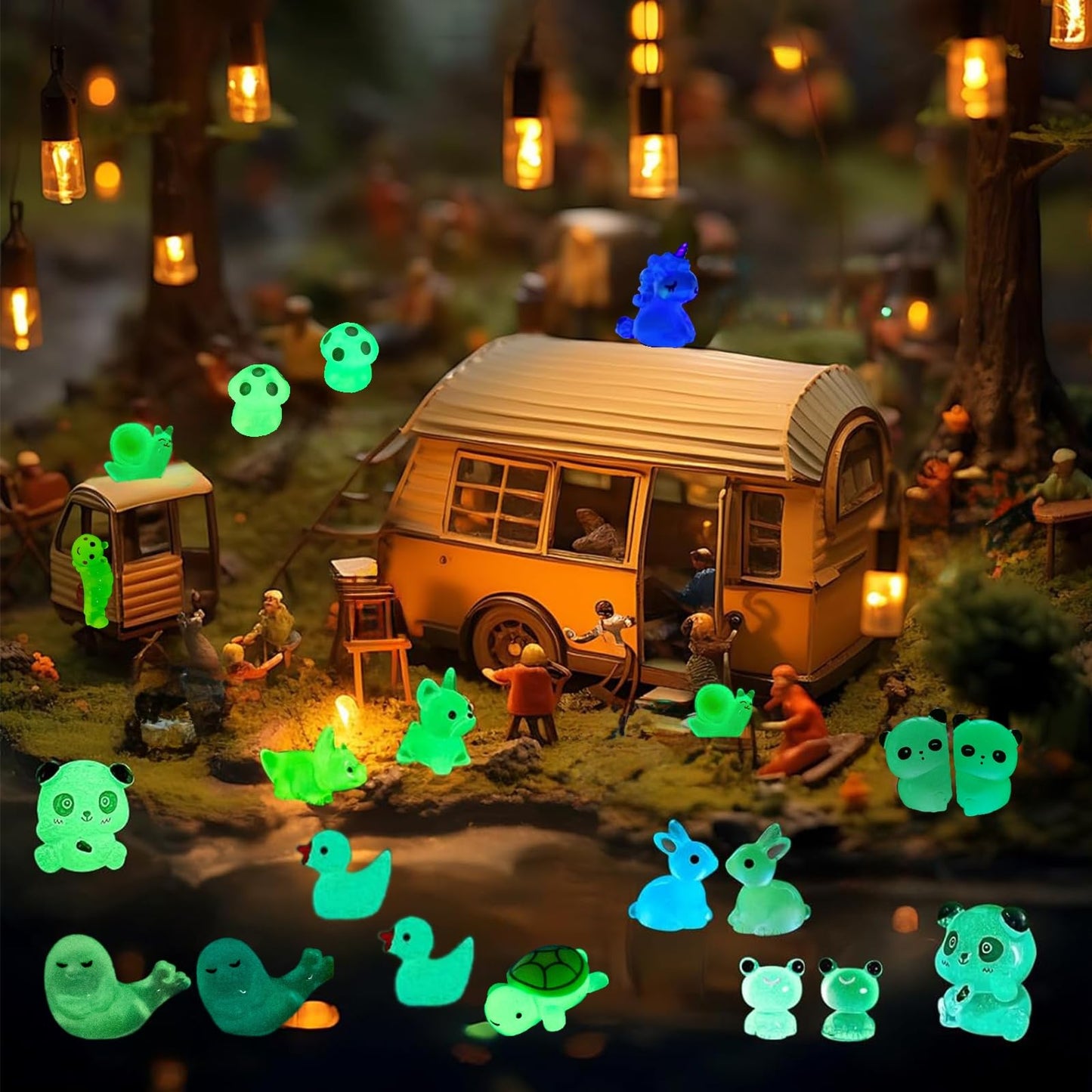 136PCS Mini Luminous Resin Animals, Cute Tiny Small Resin Animals Little Plastic Animal Figurines Small Ducks Bulk Glow in the Dark for Fairy Garden Dollhouse Plant Decorations