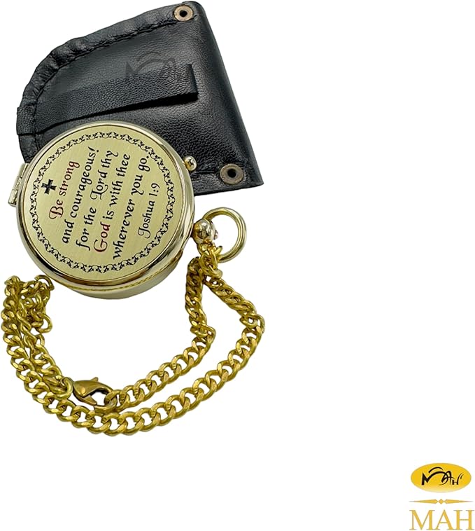 Be Strong and Courageous Brass Religious Compass Gift Confirmation Baptism Easter Christian Catholic Graduation Trekking Adventure Engraved Scripture Prayer Gift for Men Women Teenage Boys Girls