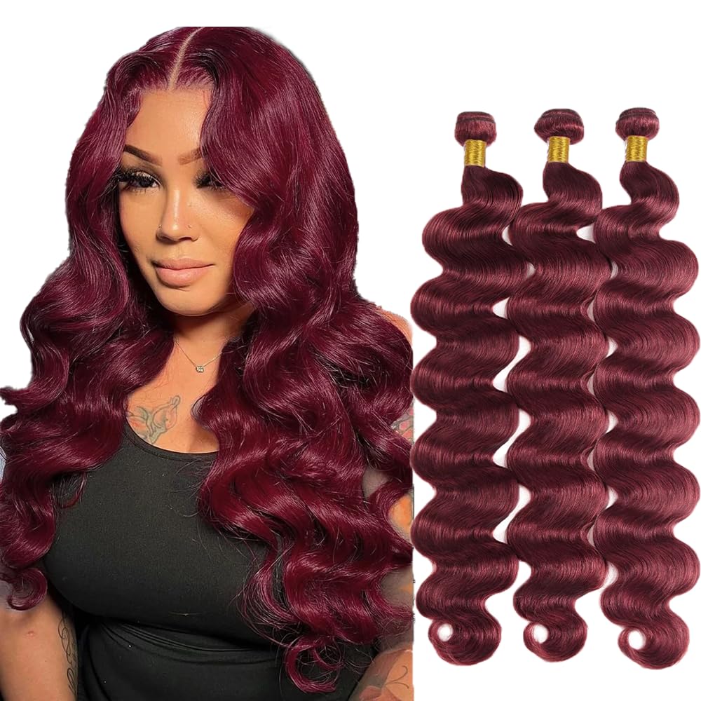 30 30 30 Inch Vinmdonm 99J Human Hair Bundles Burgundy Body Wave Bundles Brazilian Unprocessed Virgin Hair 3 Bundles 99J Body Wave Bundles Wine Red Bundles Remy Hair Extensions