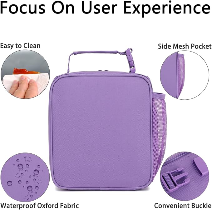 Lunch Box for Kids Boys Girls Men Women, Insulated Small Soft Cooler Lunch Bag Kit for School Work Picnic Travel - Reusable Portable lunchbox, Purple