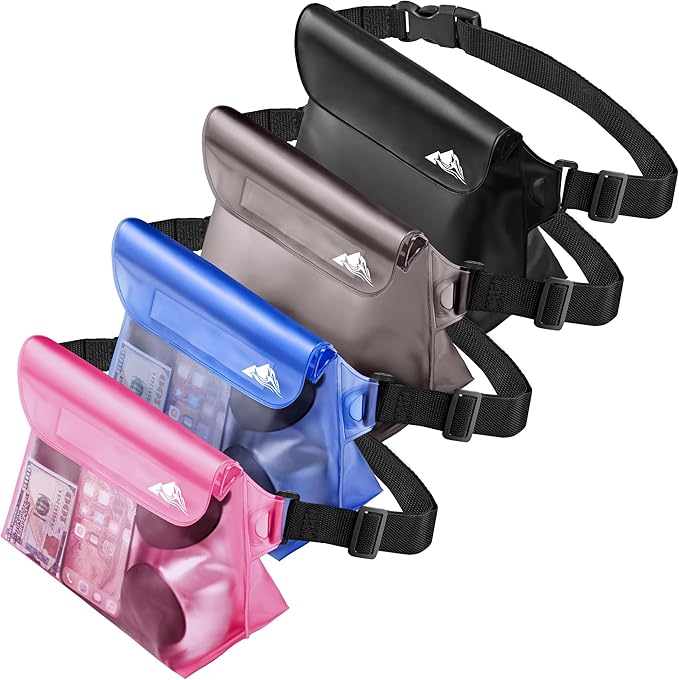 HEETA 2/3/4 Pack Waterproof Pouch with Waist Strap, Screen Touchable Dry Bag with Adjustable Belt for Phone Valuables for Kayaking, Swimming, Snorkeling, Boating, Fishing, Surfing & Beach