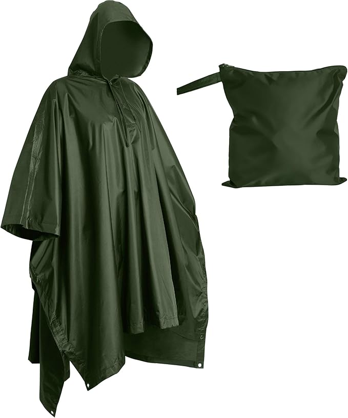 Heavy Duty Rain Poncho for Backpacking, Waterproof Lightweight for Adults, Military, Emergency, Camping, Men, Women