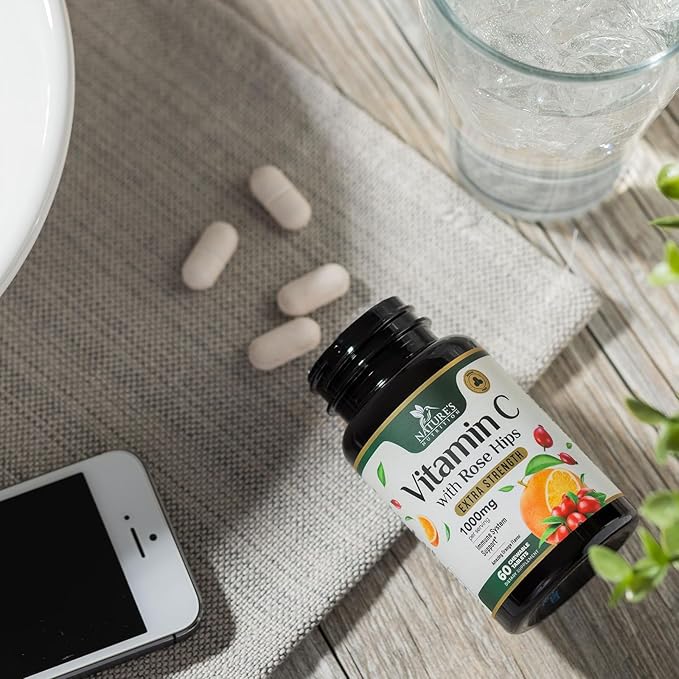 Chewable Vitamin C 1000mg - Extra Strength Antioxidants for Powerful Immune Support w/Vitamin C & Rose HIPS - Potent Dietary VIT C Chews Supplement, Natural, Vegan, Gluten-Free, Non-GMO - 60 Tablets