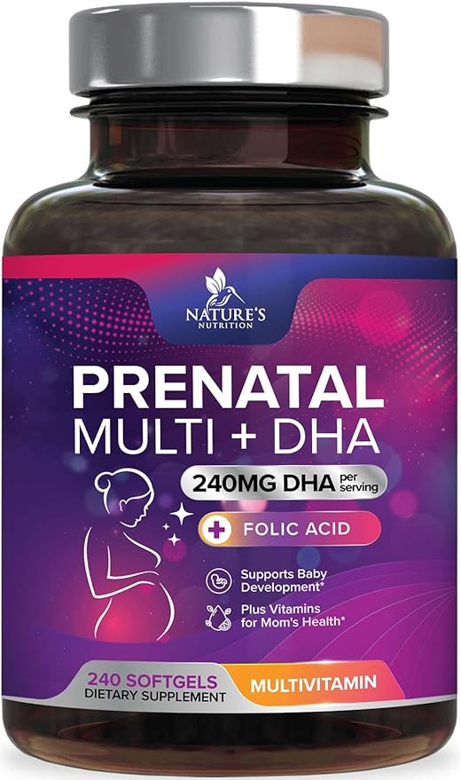 Prenatal Vitamins for Women with Folate & DHA, Prenatal Multivitamin Supports Brain Development with Folic Acid, Omega 3, Vitamin A, C, D, B6, B12 & Iron, Pregnancy Supplement, Non-GMO - 240 Softgels
