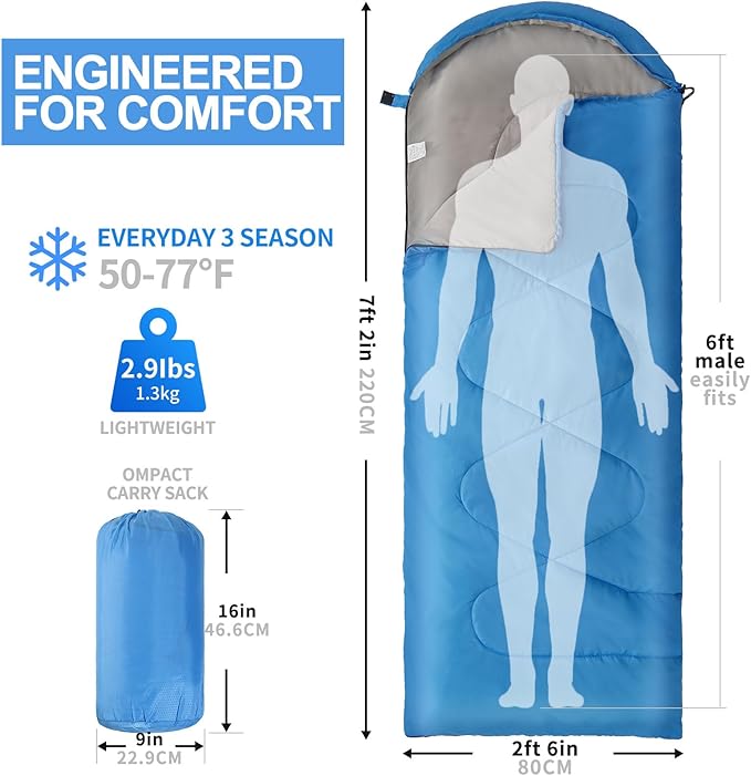 Sleeping Bags for Adults Kids，Lightweight Waterproof Compact Sleeping Bag with Stuff Sack for Warm Camping Cold Hiking Traveling Outdoor Activities