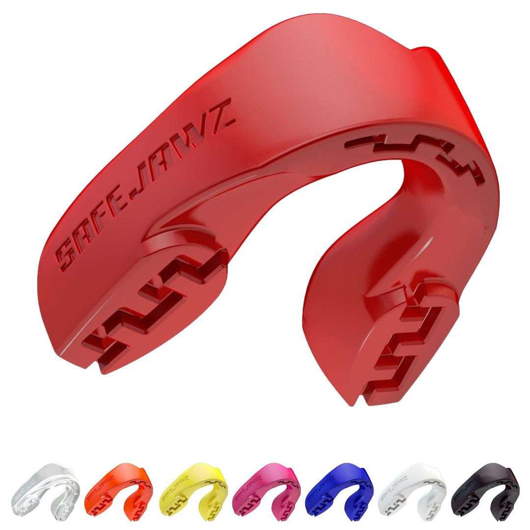SAFEJAWZ Mouthguard Slim Fit, Adults and Junior Mouth Guard with Case for Boxing, Basketball, Lacrosse, Football, MMA, Martial Arts, Hockey and All Contact Sports (Red)