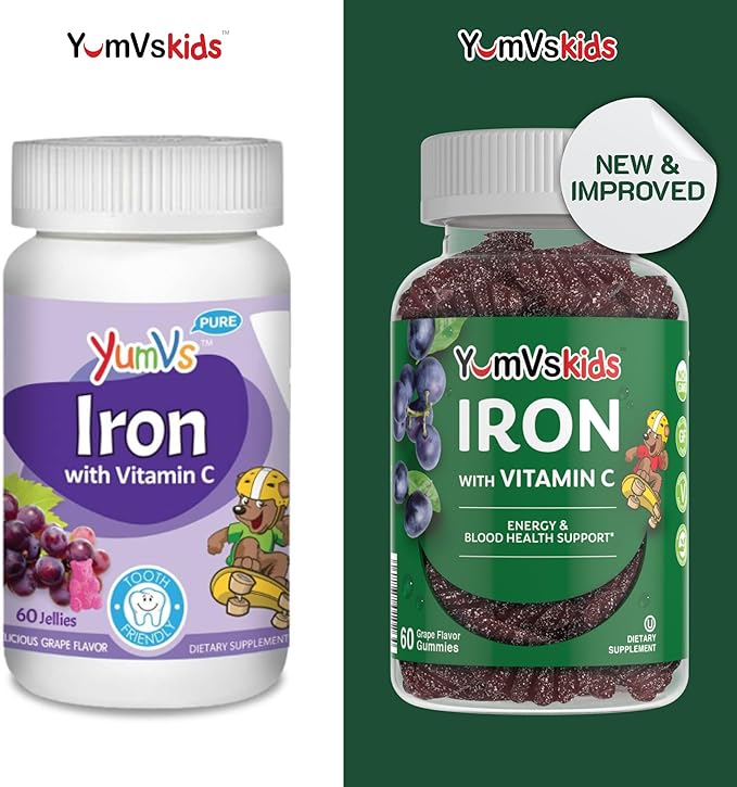 YumVs Complete Kids Iron Gummies - Kids Iron Supplement Gummies with Vitamin C - Grape Flavor, Children's Chewable Iron Supplement for Kids, Kosher Halal Gluten Free Vegetarian Iron Gummies (60 Count)
