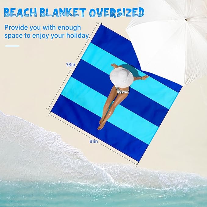 Beach Blanket Waterproof Sandproof 1-7 Adult Oversized 78 '' × 81 '' Lightweight Durable Compact Sand Free Beach Mat for Travel Camping Hiking Picnic Blanket