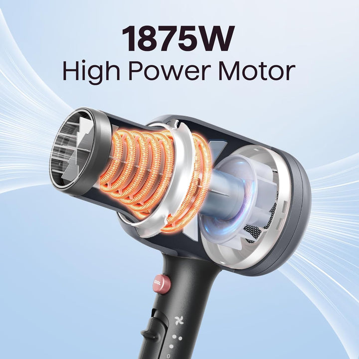 Ionic Hair Dryer for Curly Hair | 1875W Fast Drying | Diffuser & Attachments | Rose Gold