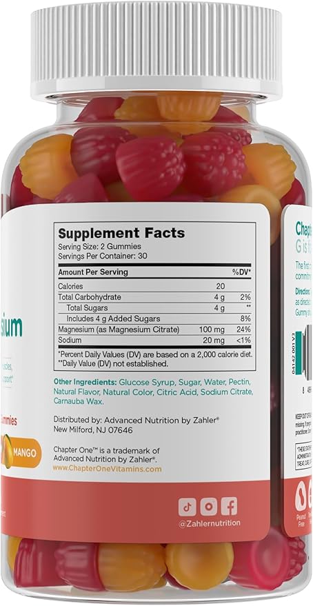 Zahler Chapter One Magnesium Gummies, Great Tasting Magnesium for Kids, Calm Kids Magnesium, Magnesium Gummies for Women and Men, Raspberry and Mango Flavored, Certified Kosher, (60 Flavored Gummies)