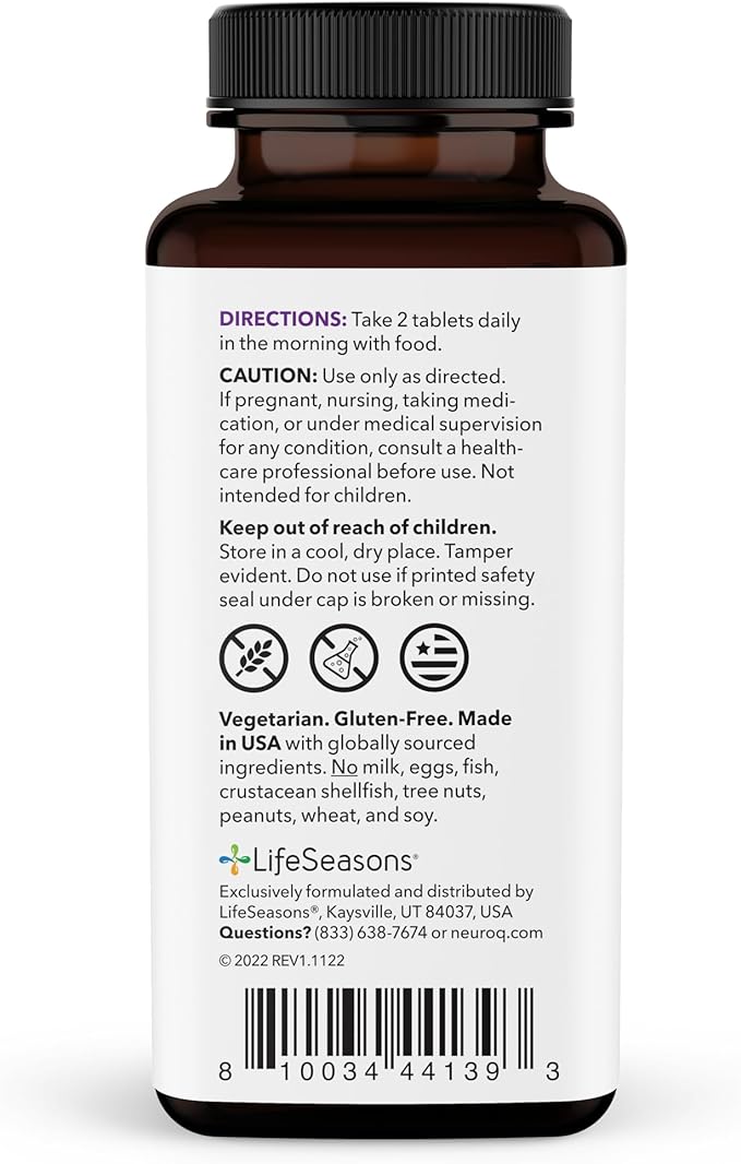 LifeSeasons NeuroQ Daily Essentials Multivitamin - Fortified Mental Performance & Overall Wellness - Improve Memory & Focus - B-Complex, Vitamin D, Folate, CoQ10, Pantothenic Acid & More - 60 Capsules