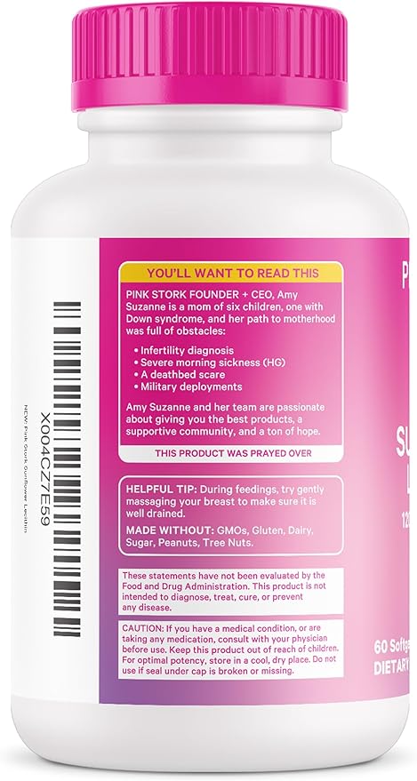 Pink Stork Sunflower Lecithin Supplement - 1200 mg for Clogged Milk Ducts - Breastfeeding Essentials for Postpartum Moms - Supports Breast Milk Flow - 60 Softgels