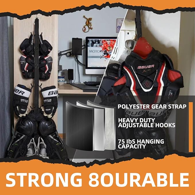 Hockey Hanger Portable Hanging Dryig Rack Hockey Gifts for Home and Outdoor Using in Ice Hockey Skating Football Camping Fishing 5 Hooks (Black-10hooks)