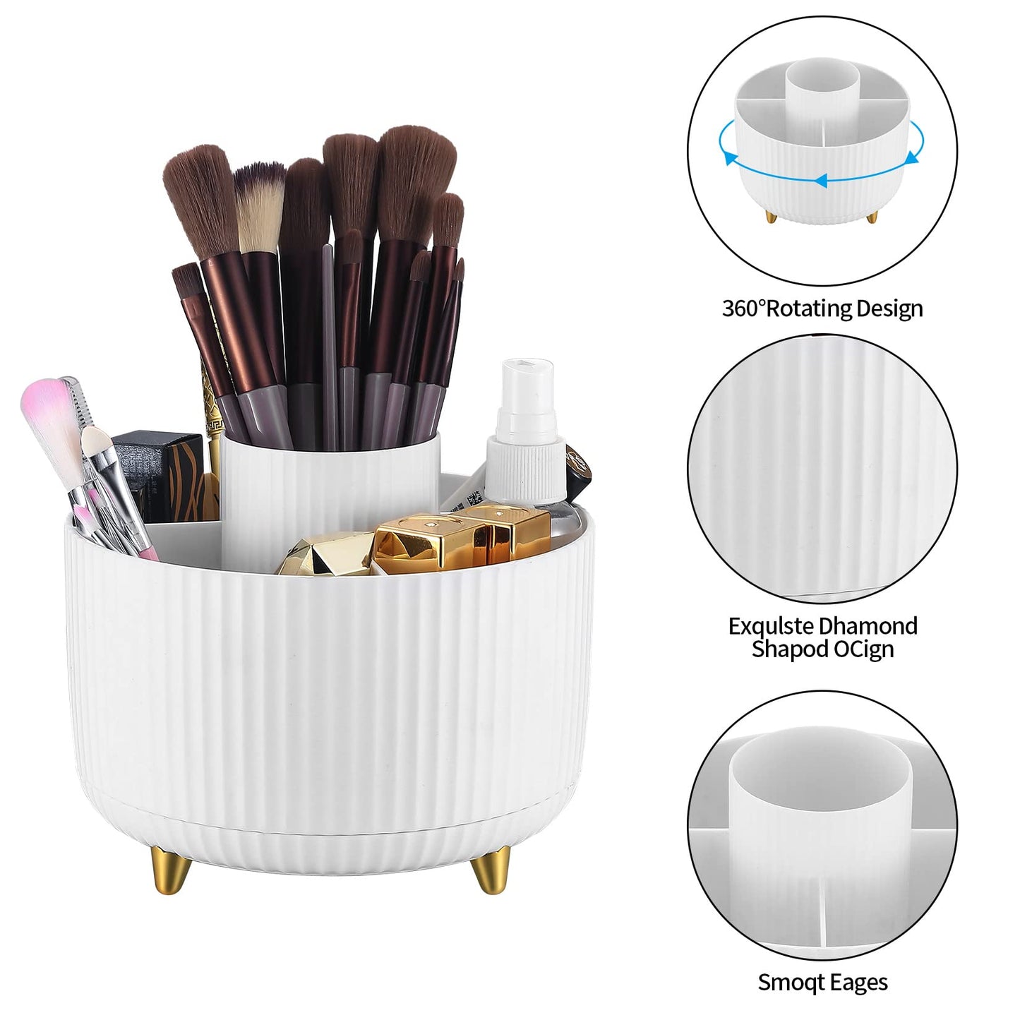 360° Rotating Makeup Organiser, Makeup Brush Holder Organizer, Spinning Cosmetic/Perfume/Beauty Organizer with 5 Compartments for Dressing Table, Bathroom Countertop Make Up Storage
