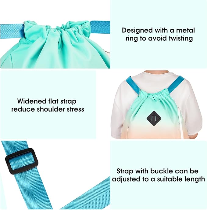 WANDF Drawstring Backpack Sports Gym Bag with Shoes Compartment, Water-Resistant String Backpack Cinch Bag for Women Men (Red-Green Gradient)