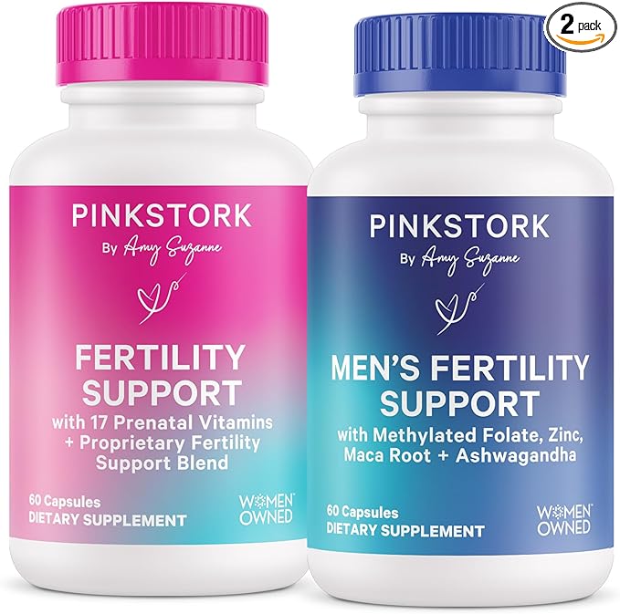 Pink Stork His and Hers Fertility Bundle: Fertility Supplements for Women, Fertility Supplements for Men, Fertility Prenatal Vitamin, Vitex, Inositol, Folate, Vitamin B6, 60 Capsules