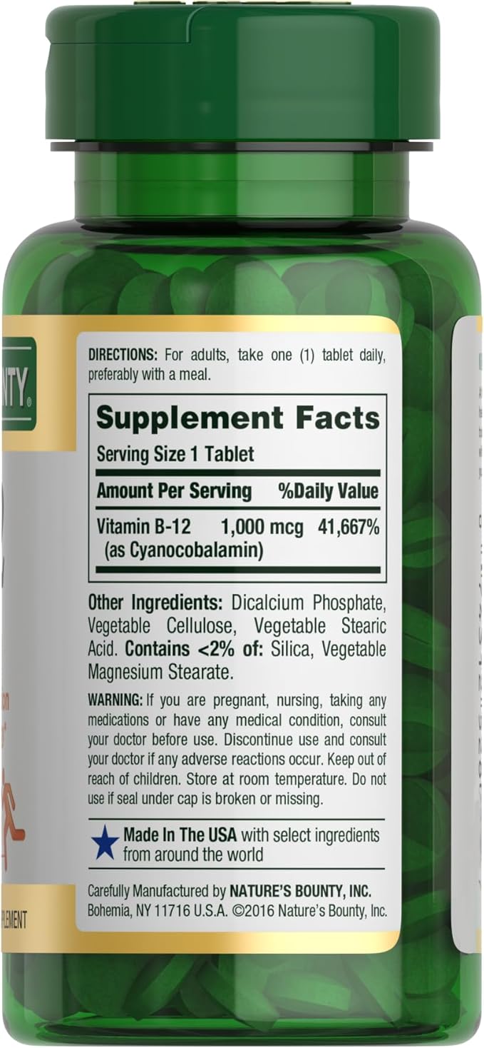 Nature's Bounty Vitamin B12 1000 mcg Supplements, Supports Energy Metabolism, 200 Ct