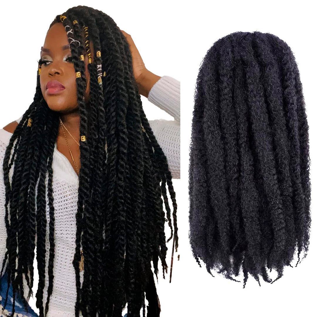 Toyotress Marley Hair Crochet Braids - 20 Inch 6 Packs Marley Twist Crochet Hair For Faux Locs 1B Natural Black, Afro Kinky Curl