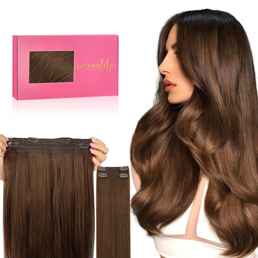 Wennalife Wire Hair Extensions (Increase 50% Lifespan) Real Human Hair 12 Inch 100G Chocolate Brown Remy Real Hair Extensions In