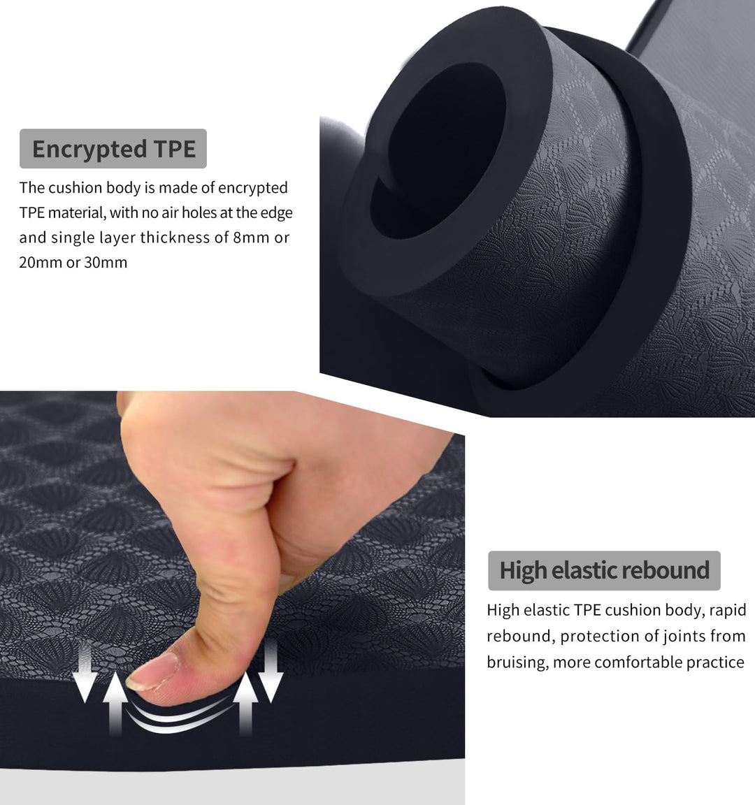 LERYG 8/20/30mm Jump Rope Mat Fitness Exercise Mat Durable, Non-Slip, Workout Mats with Jump Rope & Carrying Bag for Home Gym Flooring in Grey(55"x 24")