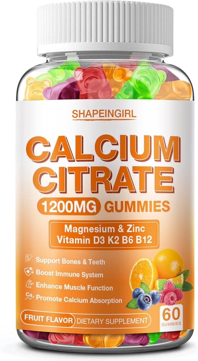Calcium Citrate Gummies - 1200 mg Calcium Gummies with Magnesium Zinc, Calcium Supplements for Women & Men 60 Gummies